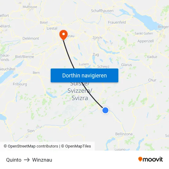 Quinto to Winznau map