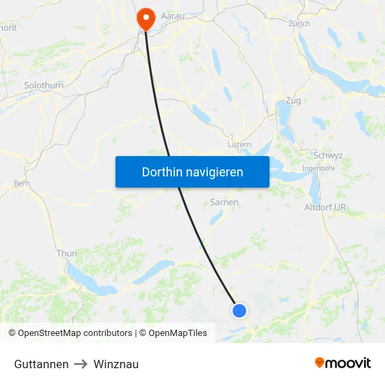 Guttannen to Winznau map