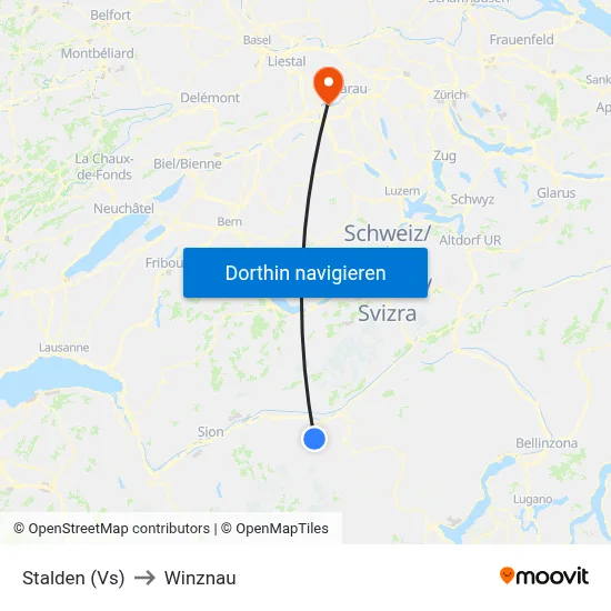 Stalden (Vs) to Winznau map