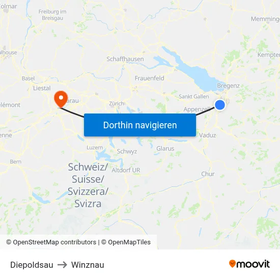 Diepoldsau to Winznau map