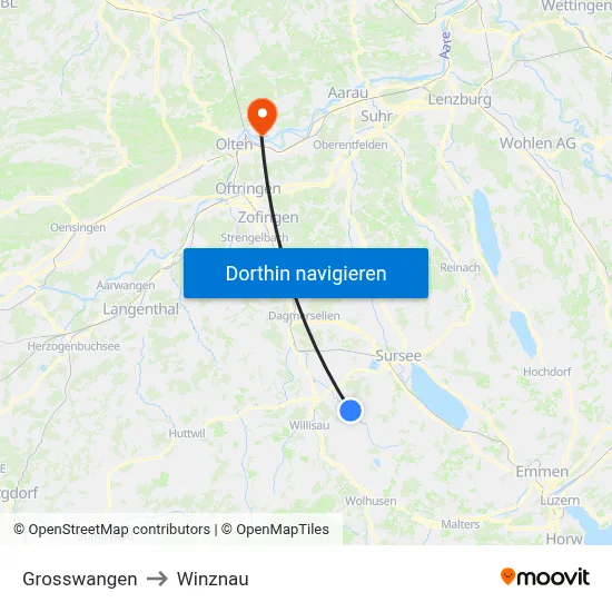 Grosswangen to Winznau map