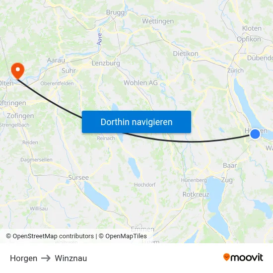 Horgen to Winznau map