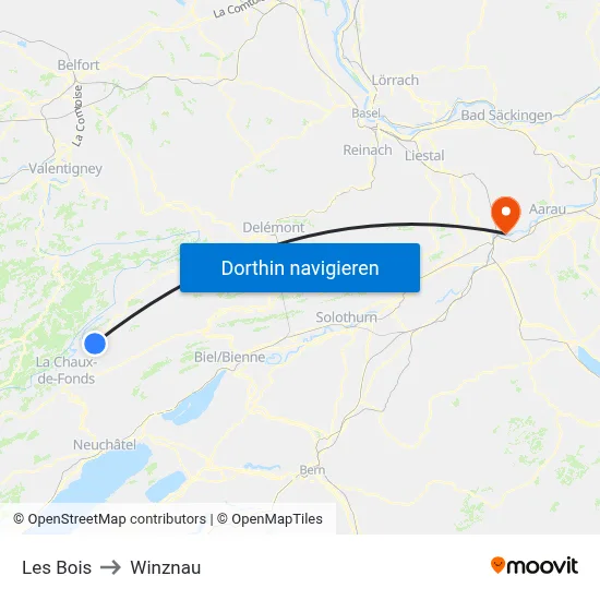 Les Bois to Winznau map