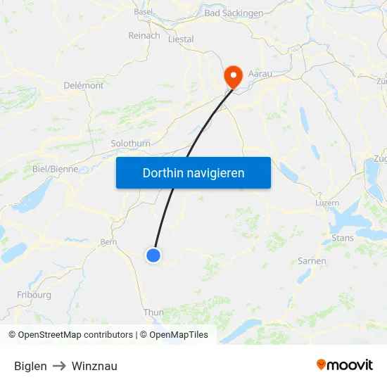 Biglen to Winznau map