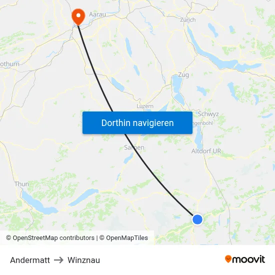 Andermatt to Winznau map