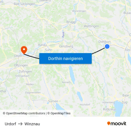 Urdorf to Winznau map