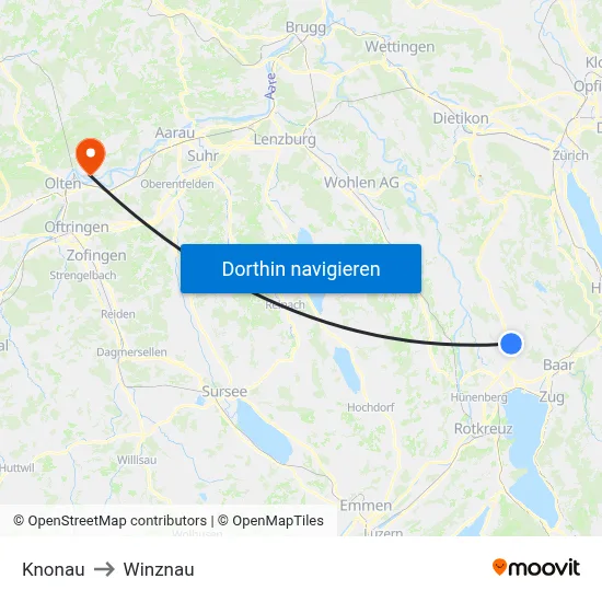 Knonau to Winznau map