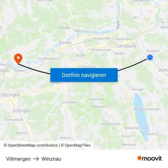 Villmergen to Winznau map