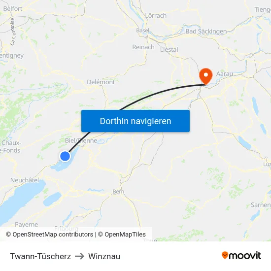Twann-Tüscherz to Winznau map