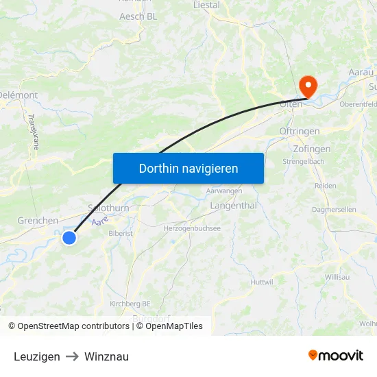 Leuzigen to Winznau map