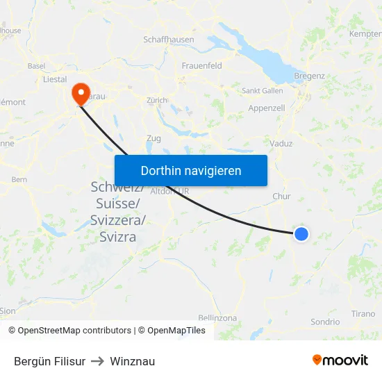 Bergün Filisur to Winznau map