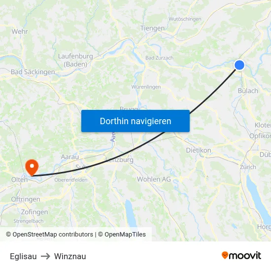 Eglisau to Winznau map