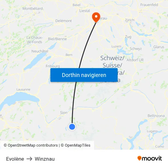 Evolène to Winznau map