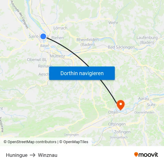 Huningue to Winznau map