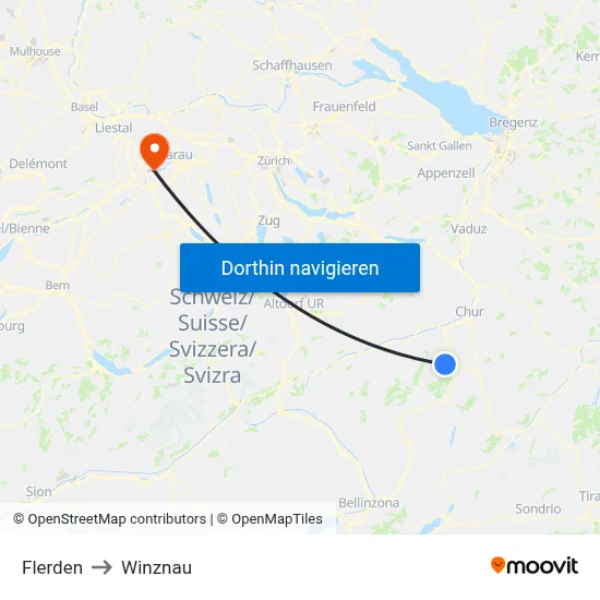 Flerden to Winznau map