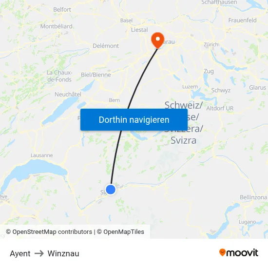 Ayent to Winznau map