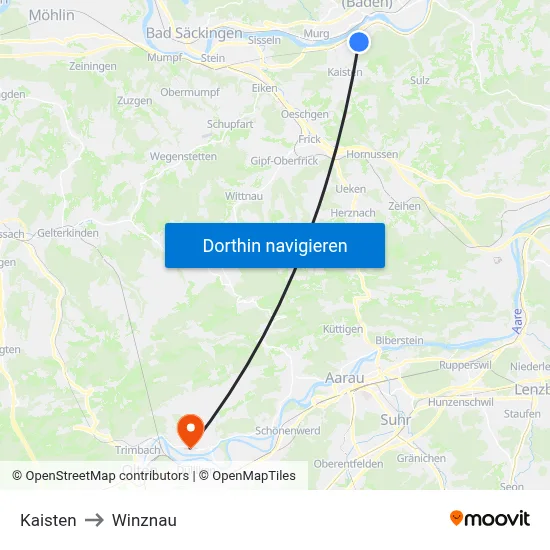 Kaisten to Winznau map