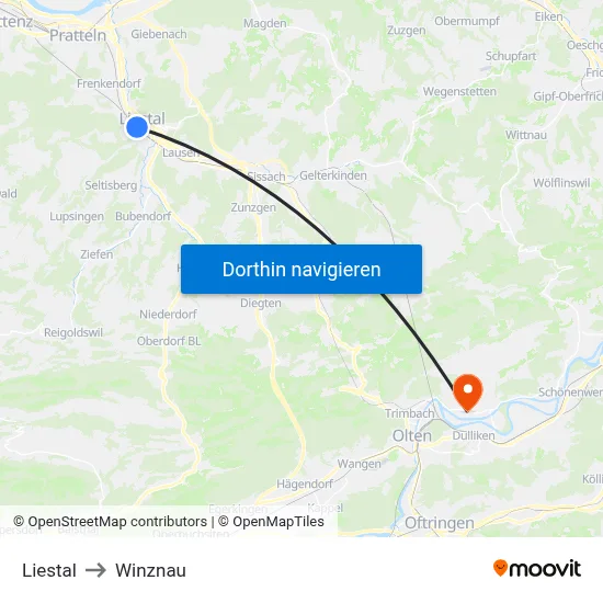 Liestal to Winznau map