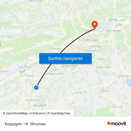 Koppigen to Winznau map