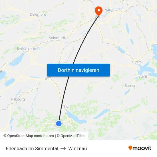 Erlenbach Im Simmental to Winznau map