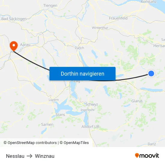 Nesslau to Winznau map