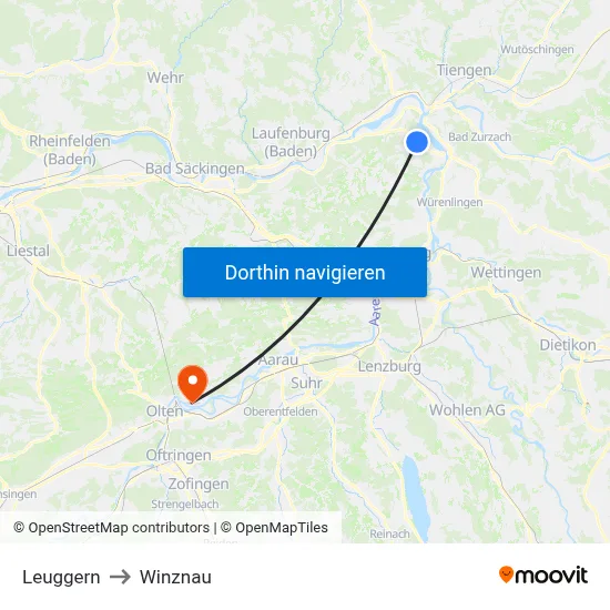 Leuggern to Winznau map