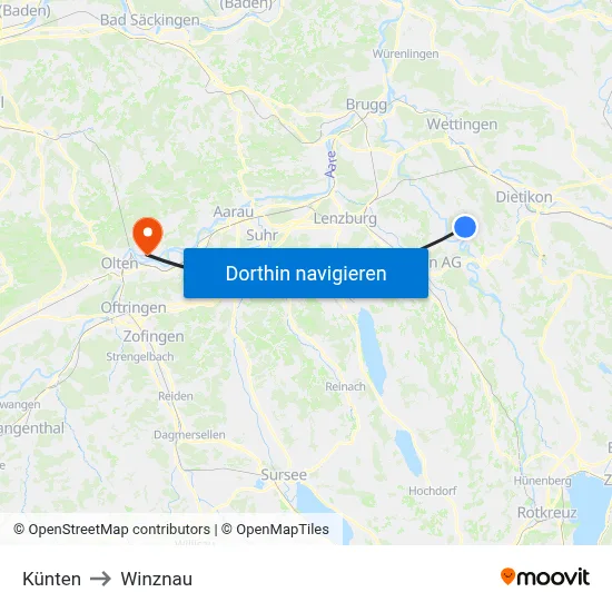 Künten to Winznau map