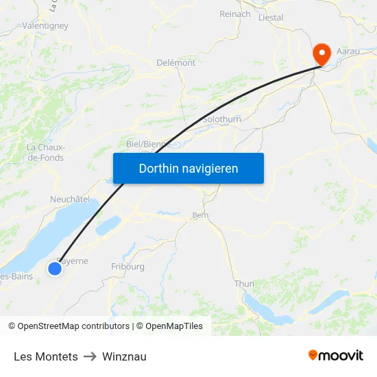 Les Montets to Winznau map