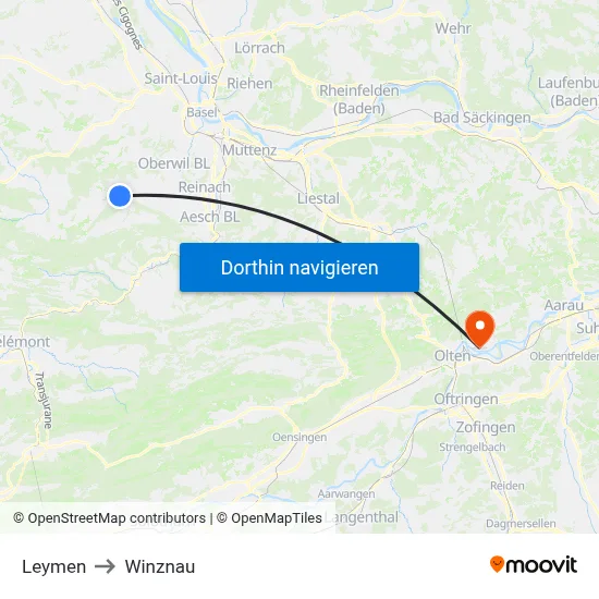 Leymen to Winznau map