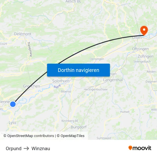 Orpund to Winznau map