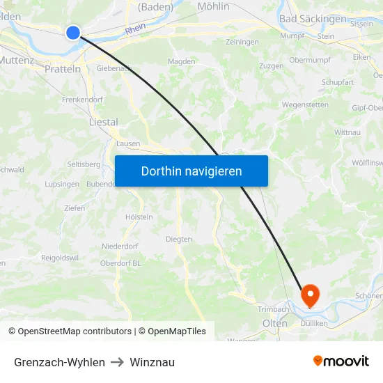 Grenzach-Wyhlen to Winznau map