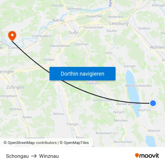 Schongau to Winznau map