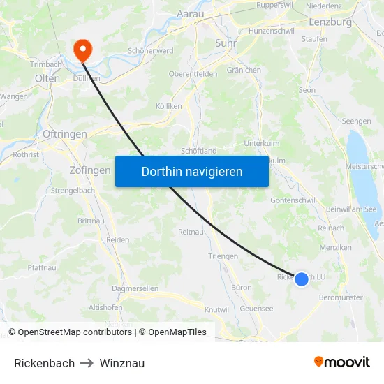 Rickenbach to Winznau map