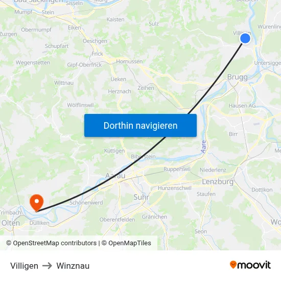 Villigen to Winznau map