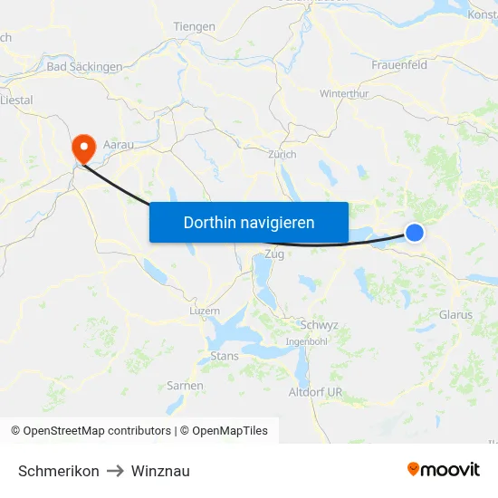 Schmerikon to Winznau map