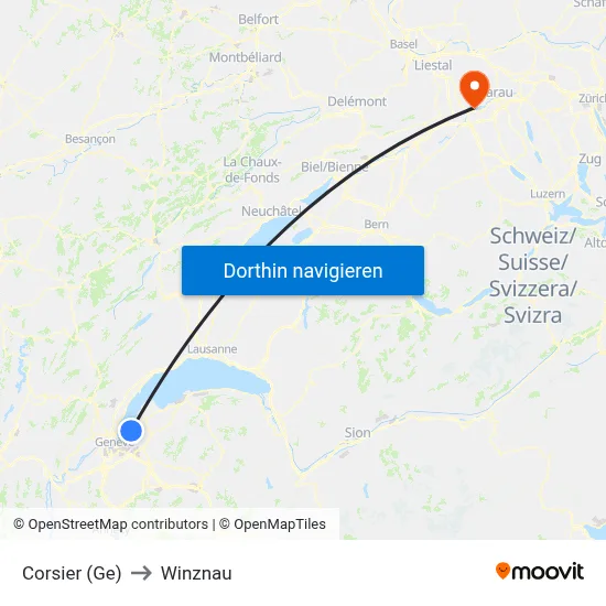 Corsier (Ge) to Winznau map
