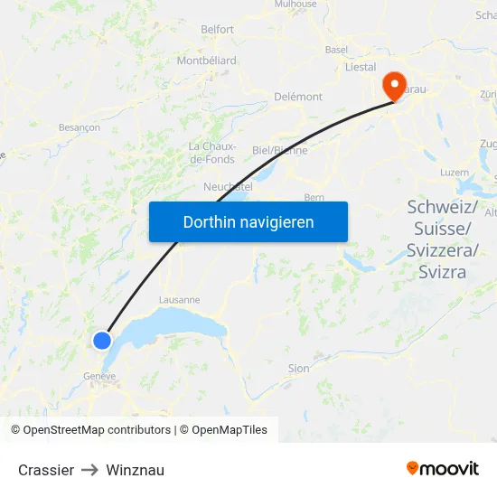 Crassier to Winznau map