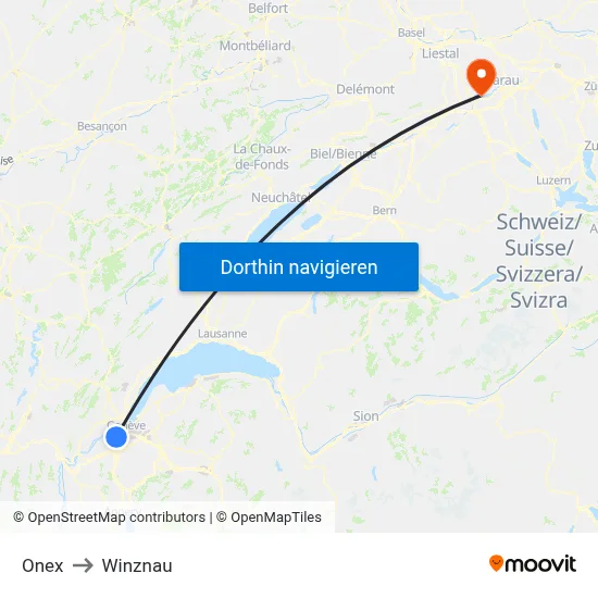 Onex to Winznau map