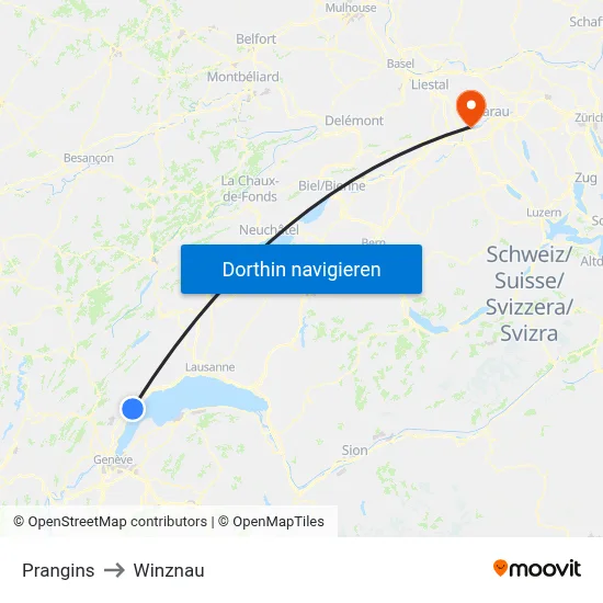 Prangins to Winznau map