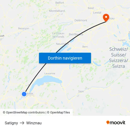 Satigny to Winznau map