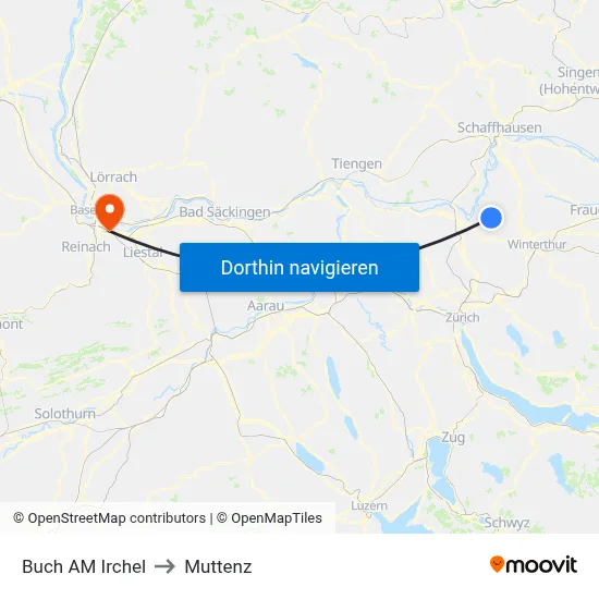 Buch AM Irchel to Muttenz map