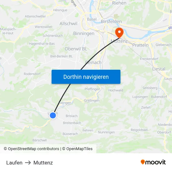 Laufen to Muttenz map