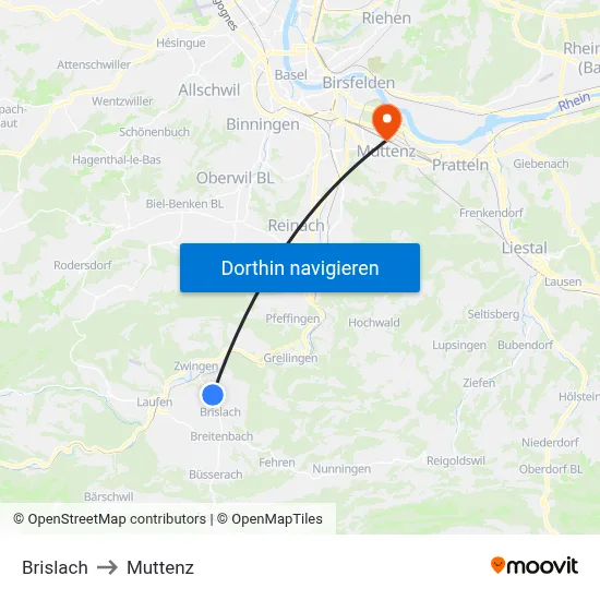 Brislach to Muttenz map