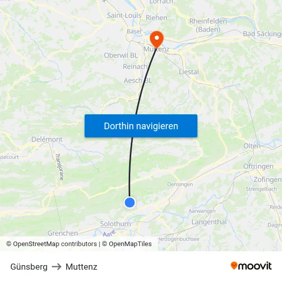 Günsberg to Muttenz map