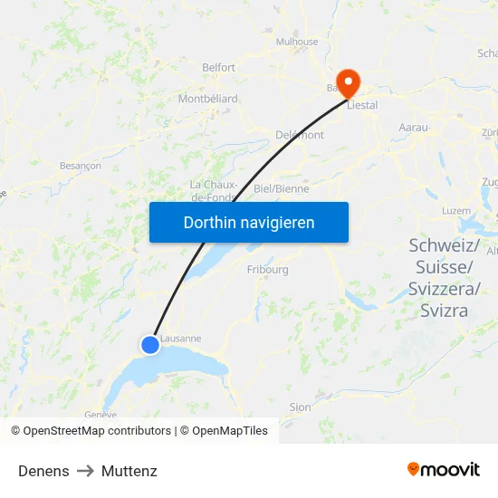 Denens to Muttenz map