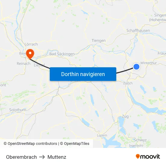 Oberembrach to Muttenz map