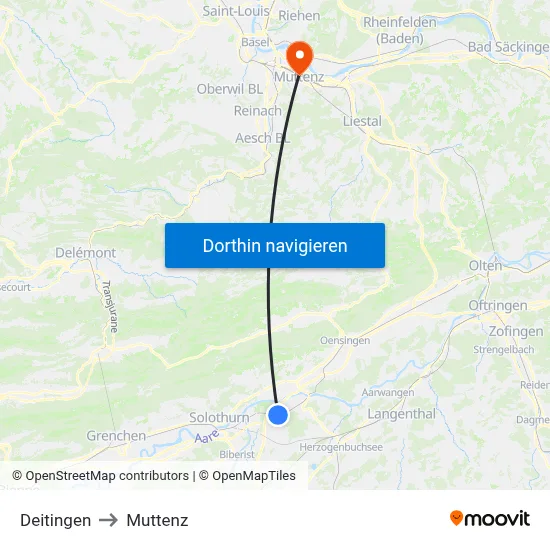 Deitingen to Muttenz map