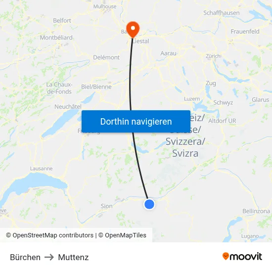 Bürchen to Muttenz map