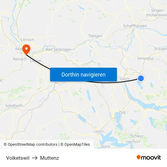 Volketswil to Muttenz map