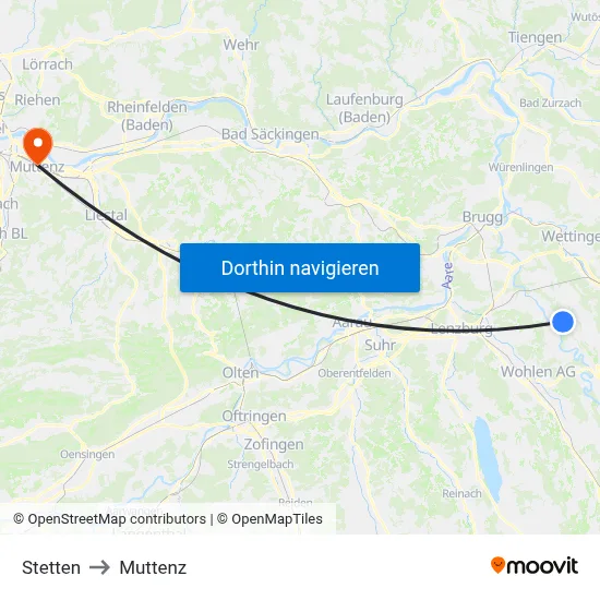 Stetten to Muttenz map